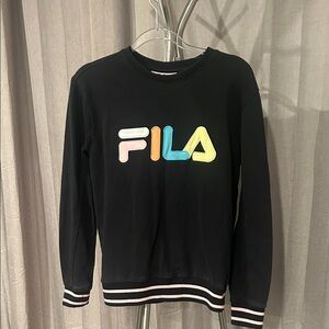 Vintage Fila Black sweatshirt with colorful Fila logo.